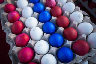 Eggs dyed red, white and blue to represent the colors of the American flag at the White House Easter Egg Roll